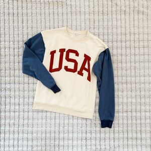 Wild Kard Vintage USA Graphic Cream and Blue Crewneck Sweater